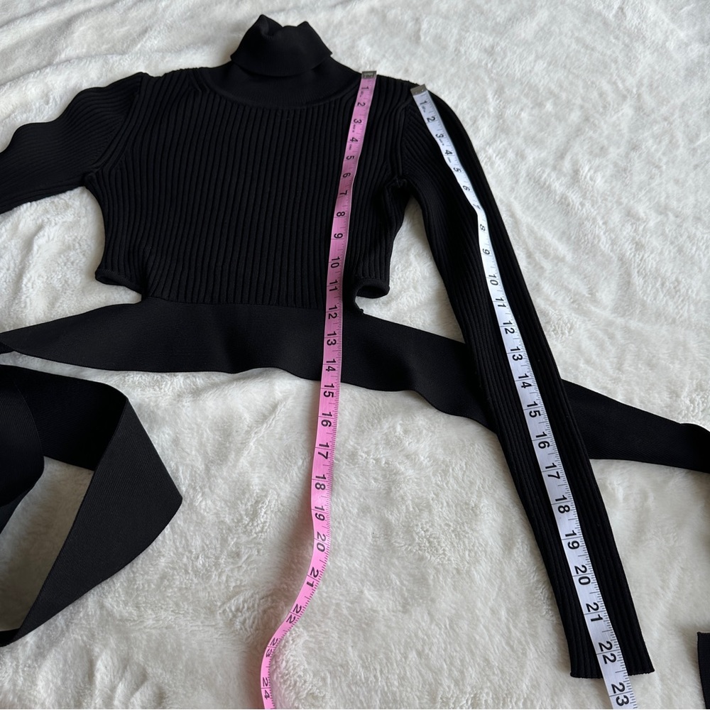 Cushnie Et Ochs Tie Waist Cropped Black Turtleneck Wrap Sweater XS - Picture 6 of 11